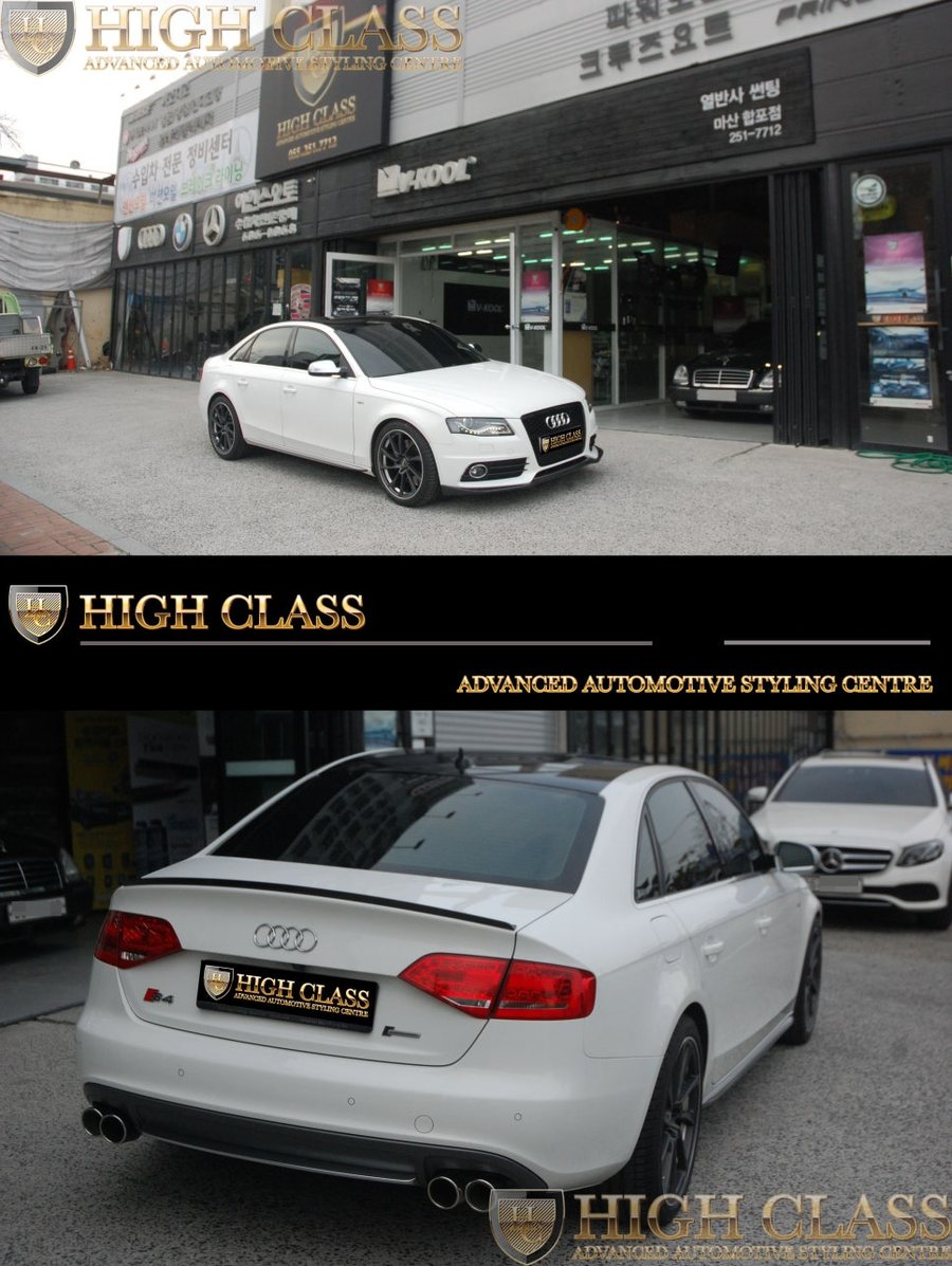 창원 카스킨 아우디 S4 튜닝 사이드스커트 + 스포일러 카본 부분 랩핑으로 달라지기