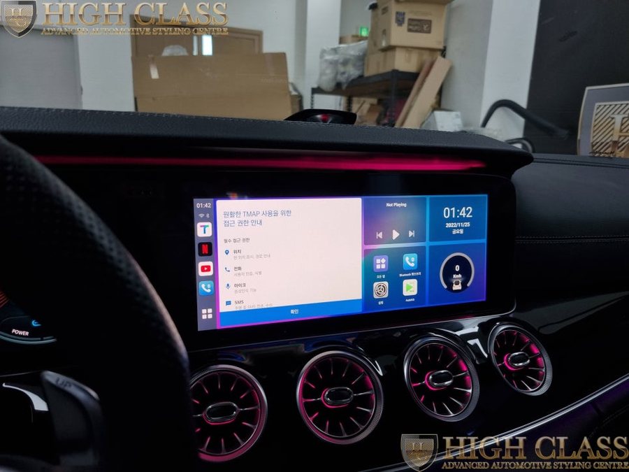 벤츠 GT 43 와이드 콕핏 계기판 카링킷 프로 에어터치, 하이클라스 전동센터스피커